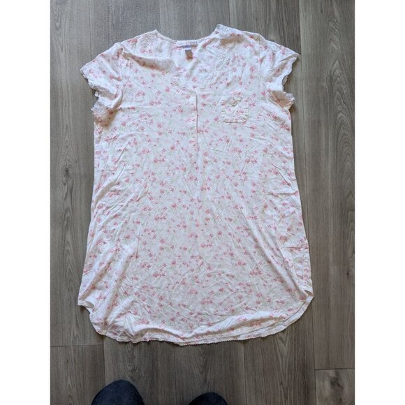 Carole Hochman Pink Floral Lace Trim Nightgown With Pocket & Button Front - Picture 6 of 9